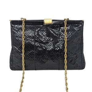 Vintage Palizzio Reptile Snake Skin Crossbody Evening Clutch Bag Black